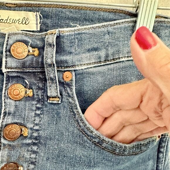 Madewell 10" High Rise Denim Jeans Size 25 Petite Blue Button Fly Raw Hem Skinny - Picture 10 of 16